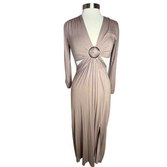 2 Saints Plunging Mauve Size 00/S Sexy Maxi Dress Side Cutouts O-Ring Feminine - Picture 1 of 16